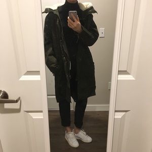 HM Shearling Long Parka Khaki Military Green